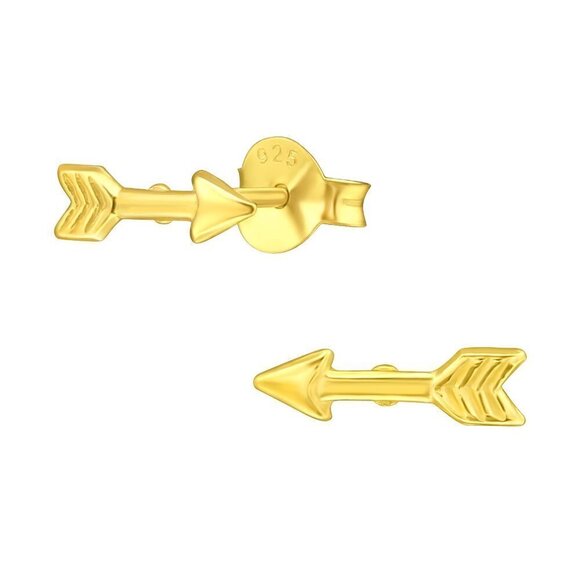 14k Gol Vermeil Arrow Stud Earrings Minimalist Tiny Arrows - Picture 1 of 12